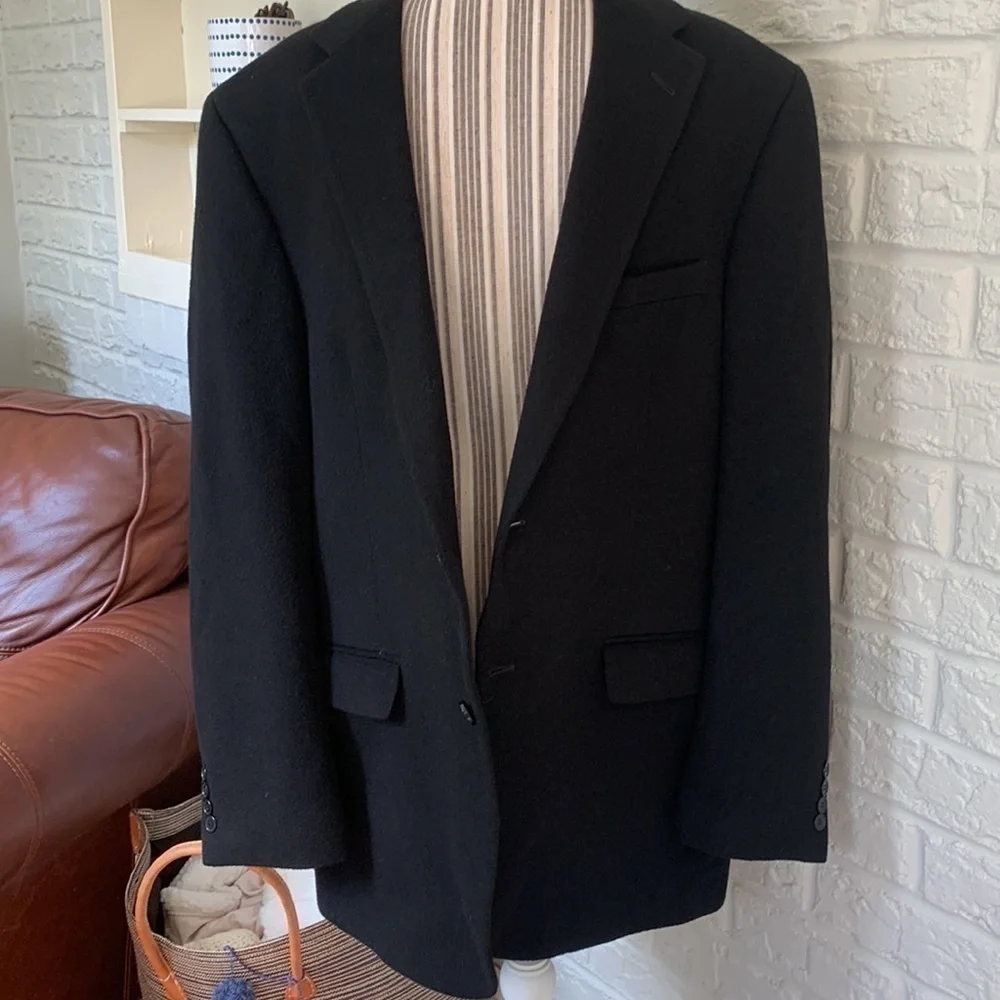 Andrew Fezza Black Single Breasted 100% Camel Hair 42L Sport Coat